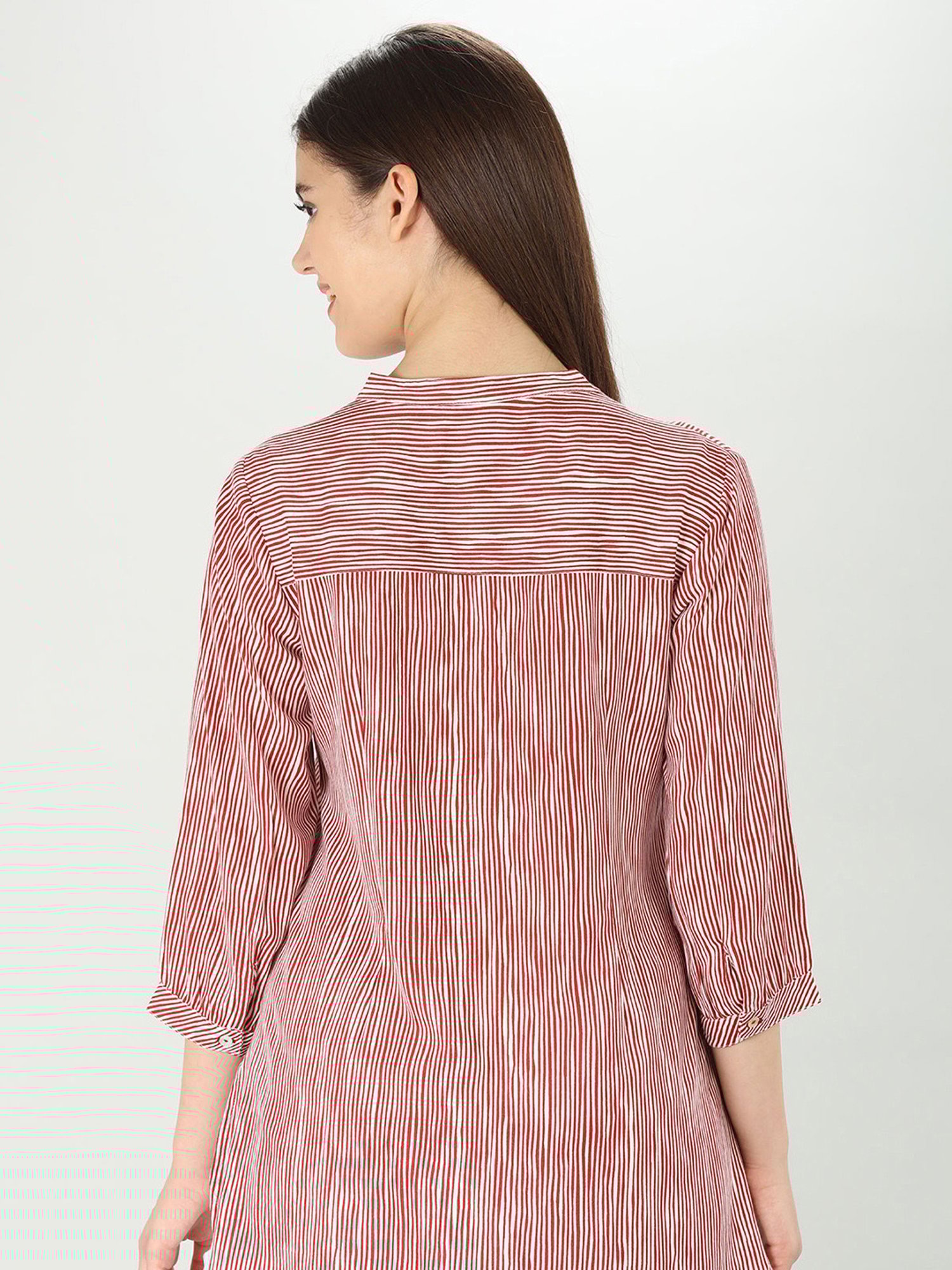 Mustard Red & White Striped Shirt