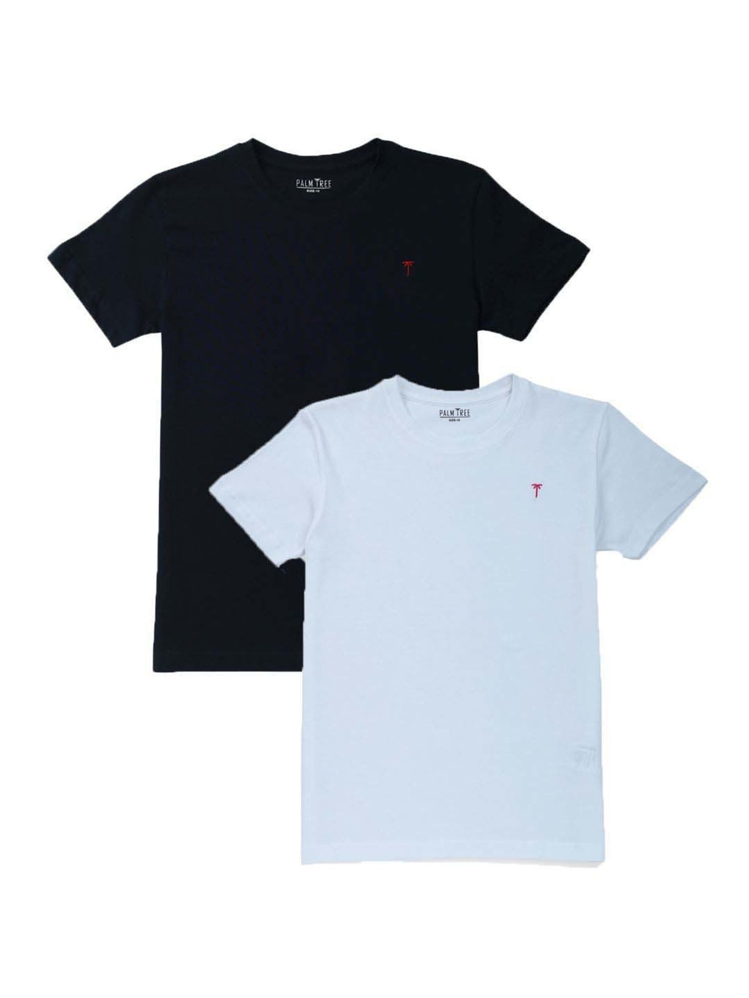 Palm Tree Kids White & Black Cotton Regular Fit T-Shirt (Pack of 2)