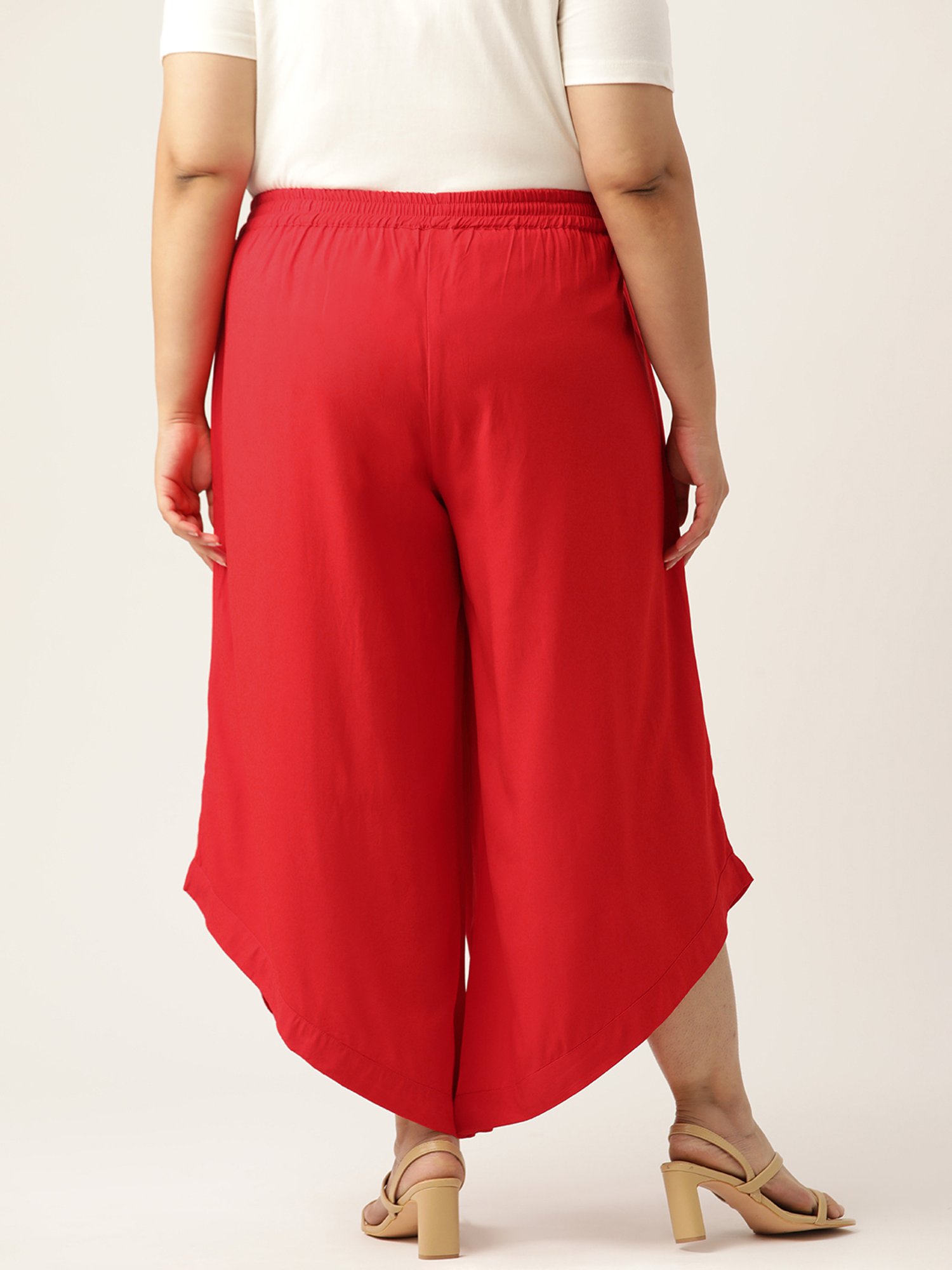 theRebelinme Red Relaxed Fit High Rise Plus Size Culottes