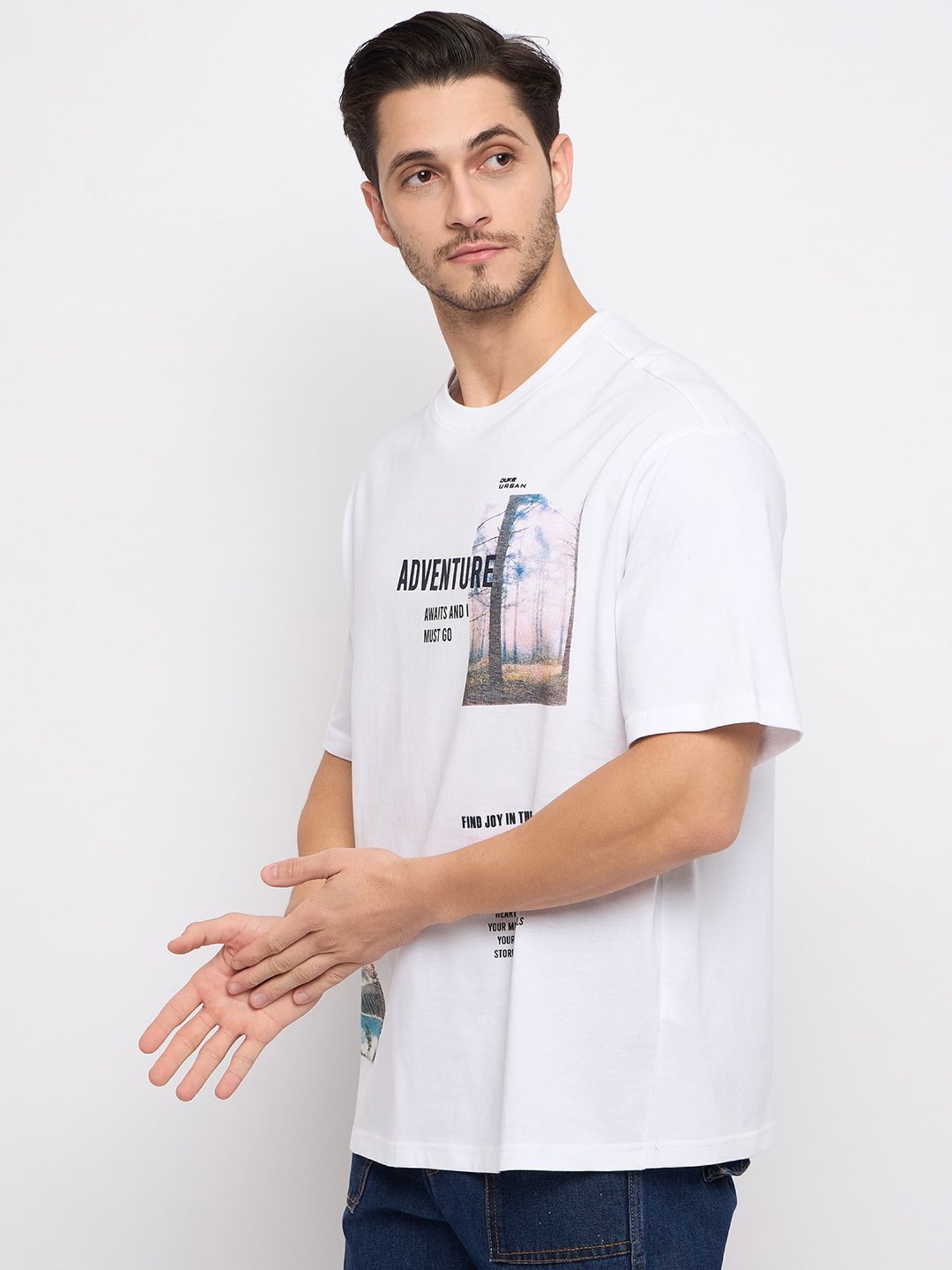 Duke White Loose Fit Printed T-Shirt