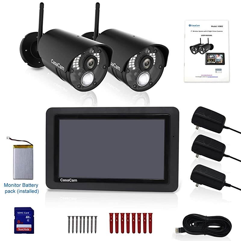 VS802 Wireless Security Camera System with 7" Touchscreen and HD Nightvision Cameras, AC Powered (2-cam kit)