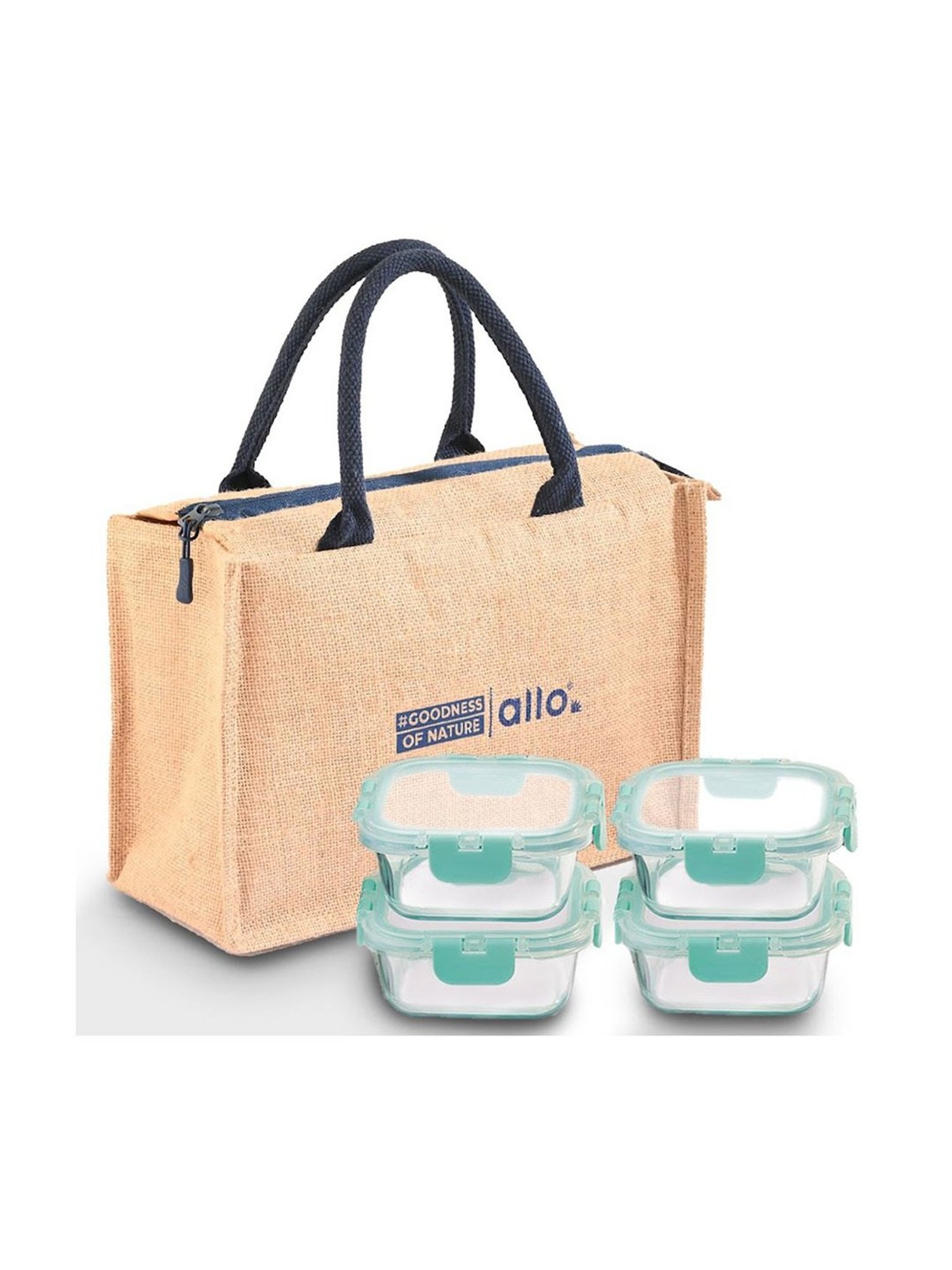 Borosilicate Glass Lunch Box Microwave Oven Safe with Detachable Lock and Jute Tiffin Bag