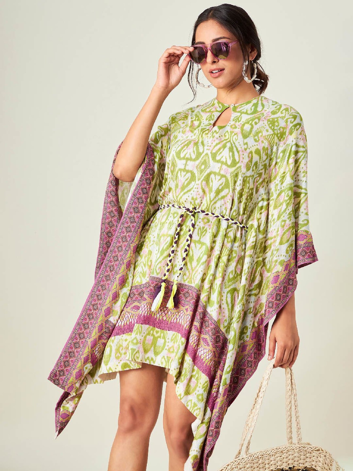 The Kaftan Company Green Printed Kaftan Dress