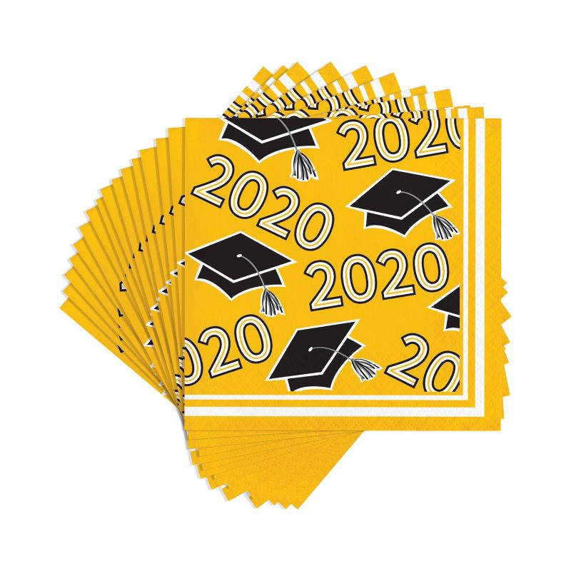 108ct Class Of 2020 Yellow Grad Beverage Napkins