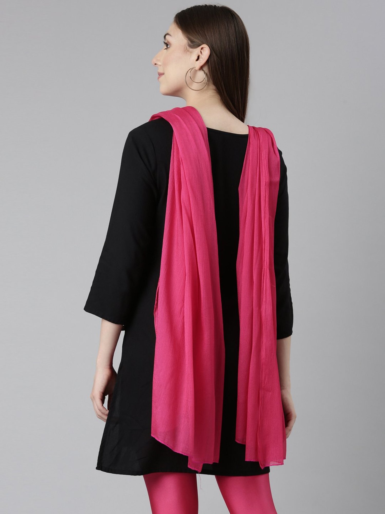 TWIN BIRDS Golden & Pink Plain Dupatta - Pack Of 2