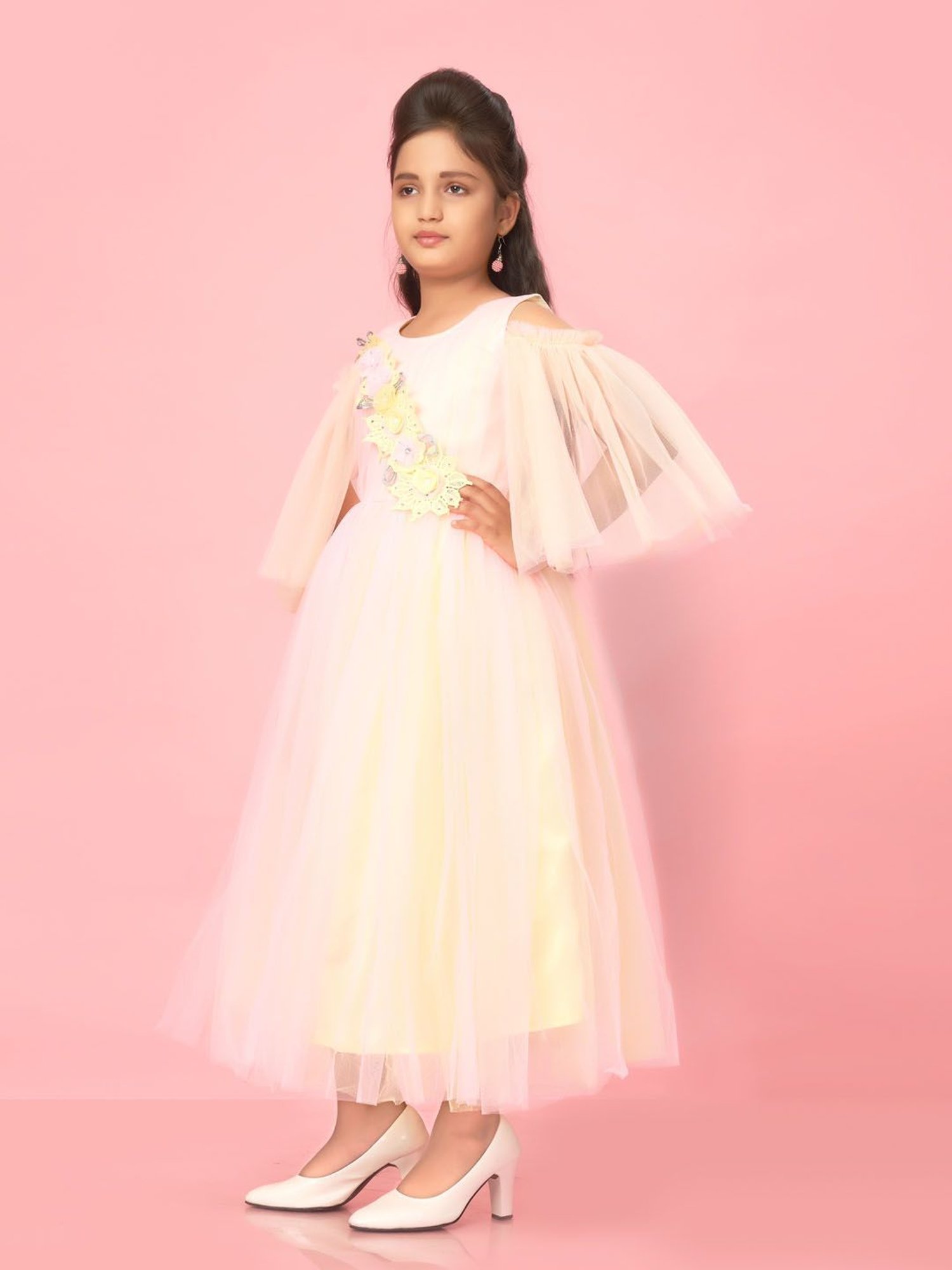 Aarika Kids Peach & Yellow Applique Gown
