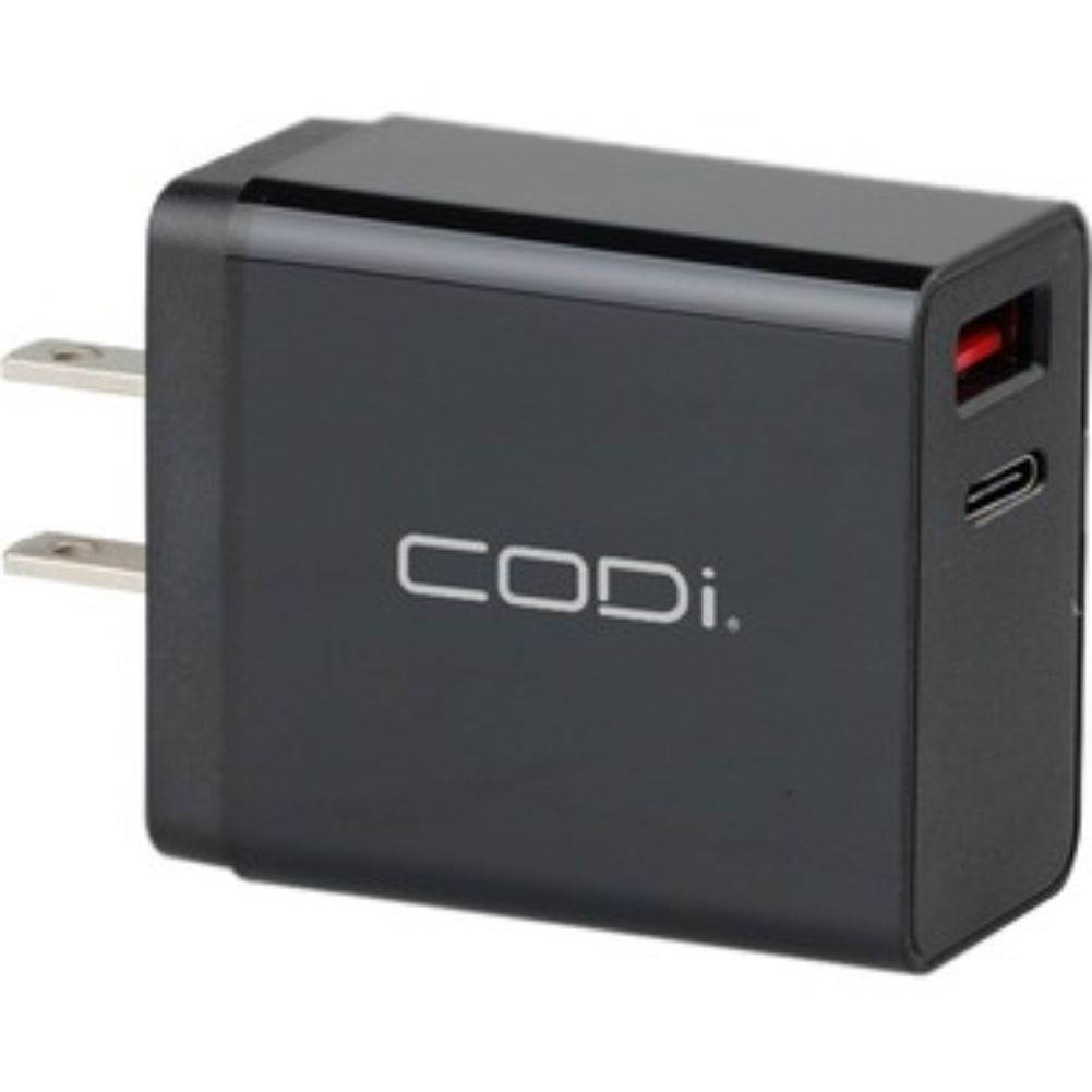 Codi Dual Wall Charger with USB-C & Quick Charge 3.0 - 18 W Output Power - 120 V AC Input Voltage - 5 V DC Output Voltage - 3 A Output Current - USB