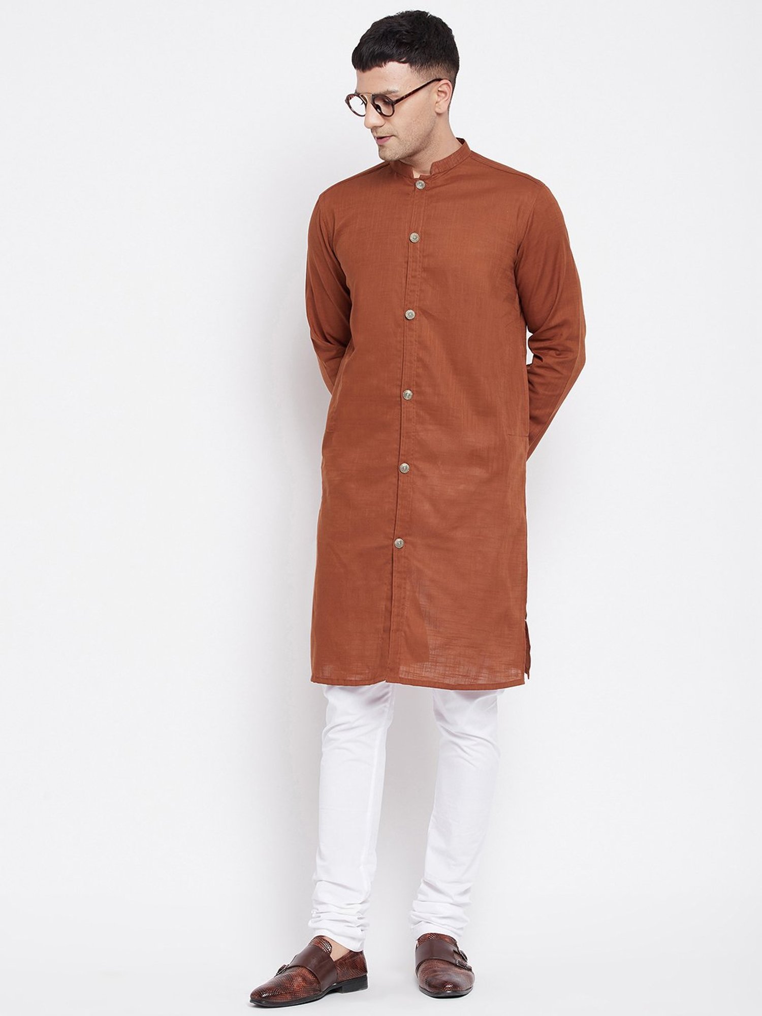 Even Brown Mandarin Collar Kurta