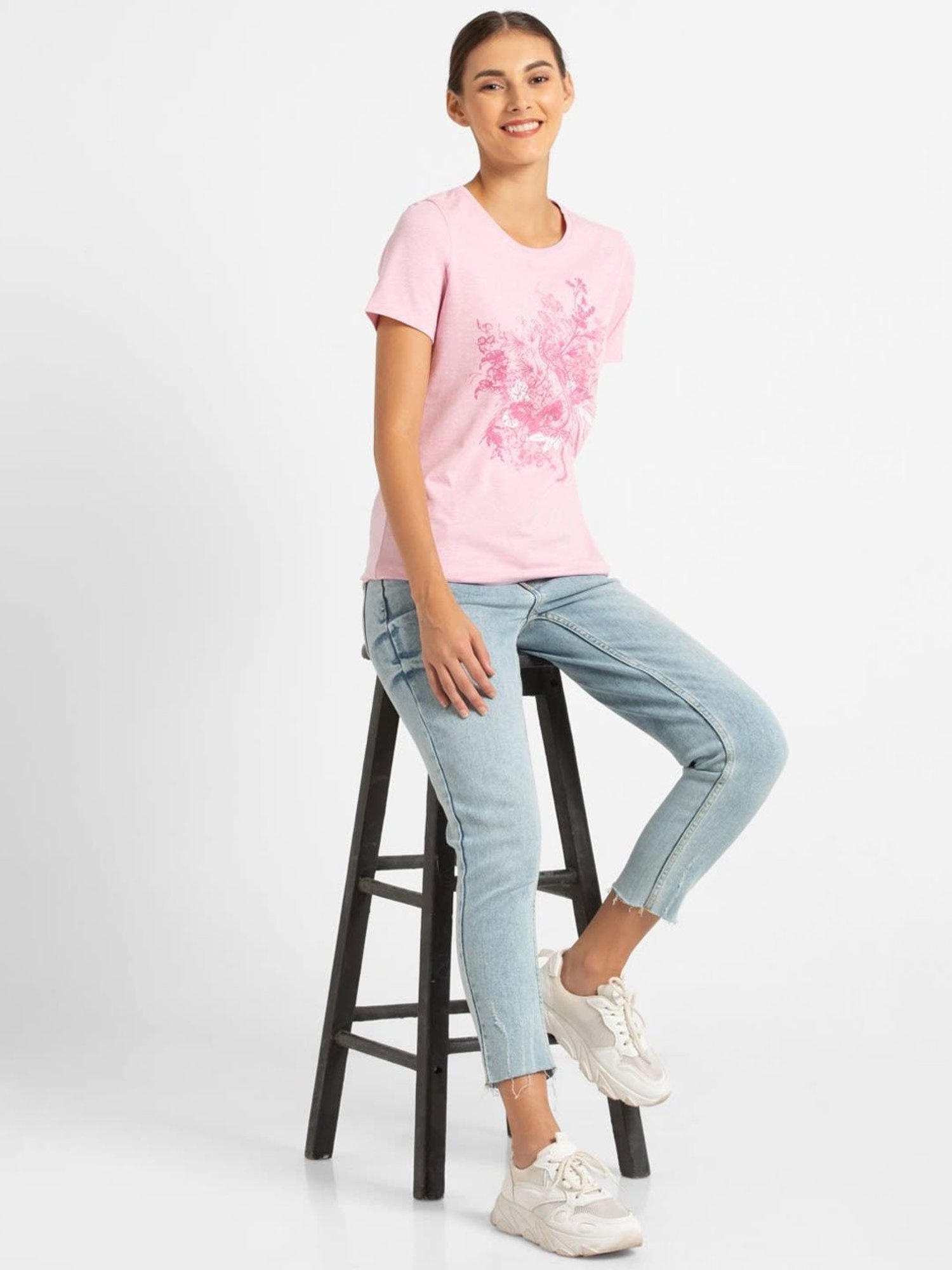 Jockey Pink Lady Melange Printed T-Shirt - 1361