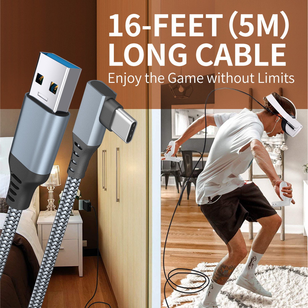 4pcs 6M 20FT Oculus Quest 2 Link Cable USB TO Tytp-c Computer Game VR Glasses Equipment All-in-one Elbow Data Cable