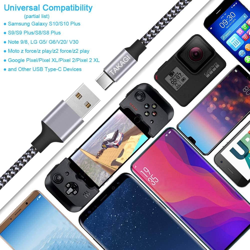 USB Type C Cable 3A Fast Charging TAKAGI (3-Pack 6feet) USB-A to USB-C Nylon Braided Data Sync Transfer Cord Compatible with Galaxy S10 S10E S9 S8 S20 Plus Note 10 9 8 and Other USB C Charger