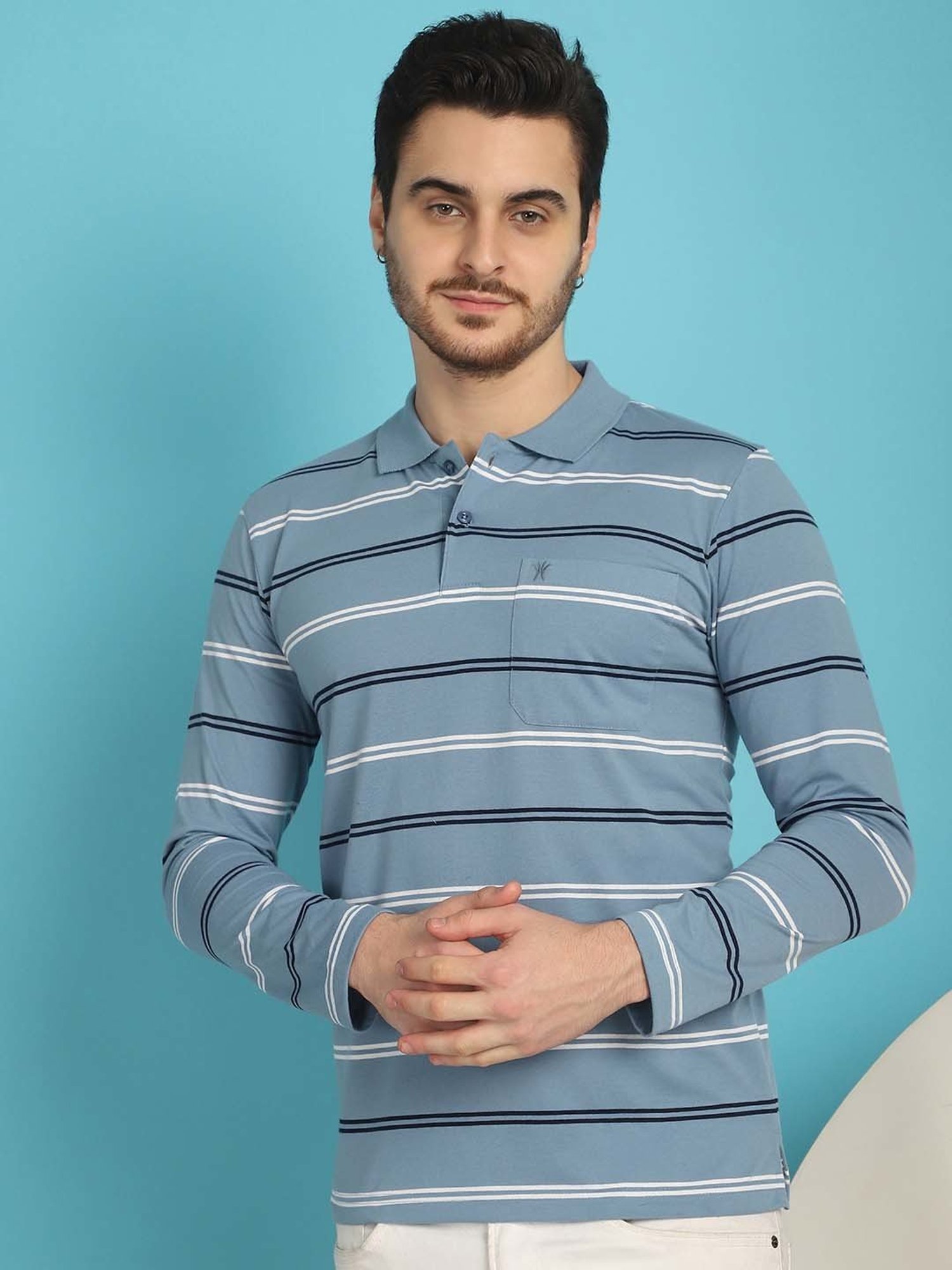 Venitian- Forbidden Clothing Light Blue Regular Fit Striped Polo T-Shirt