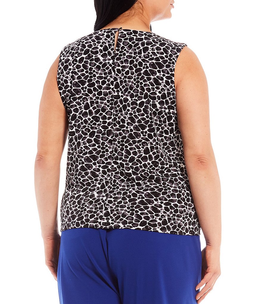 Calvin Klein Plus Size Giraffe Print Matte Jersey Pleat Scoop Neck Sleeveless Top