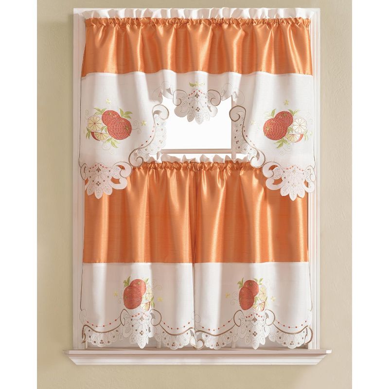 Ramallah Trading Noble Embroidered Orange Tier and Valance - 60 x 36, Multicolored