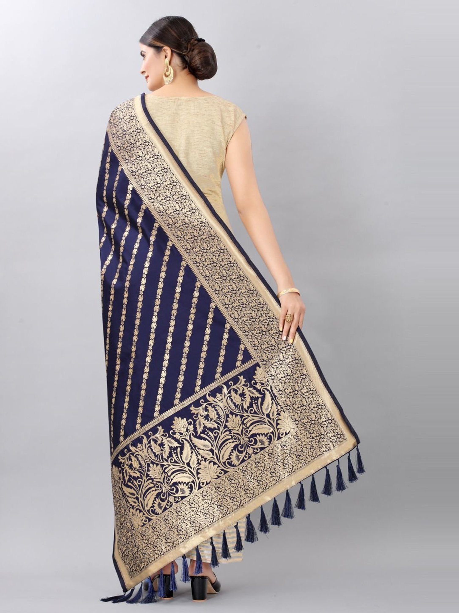 Silk Land Navy Woven Pattern Dupatta