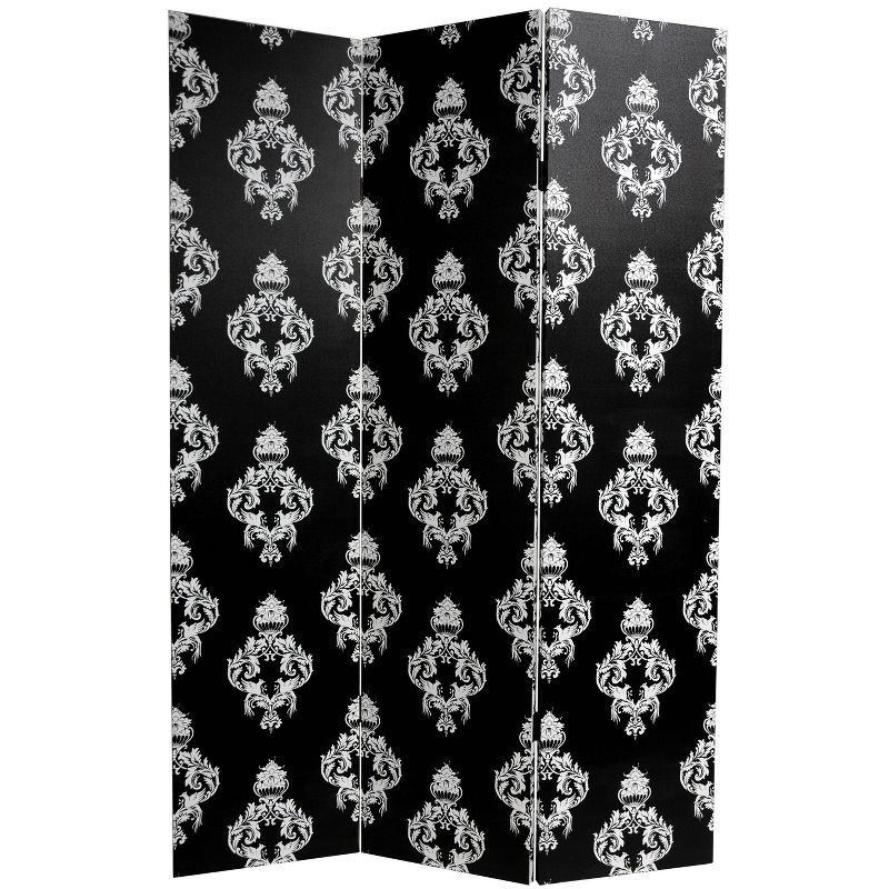 6" Double Sided Damask Canvas Room Divider Black/White - Oriental Furniture