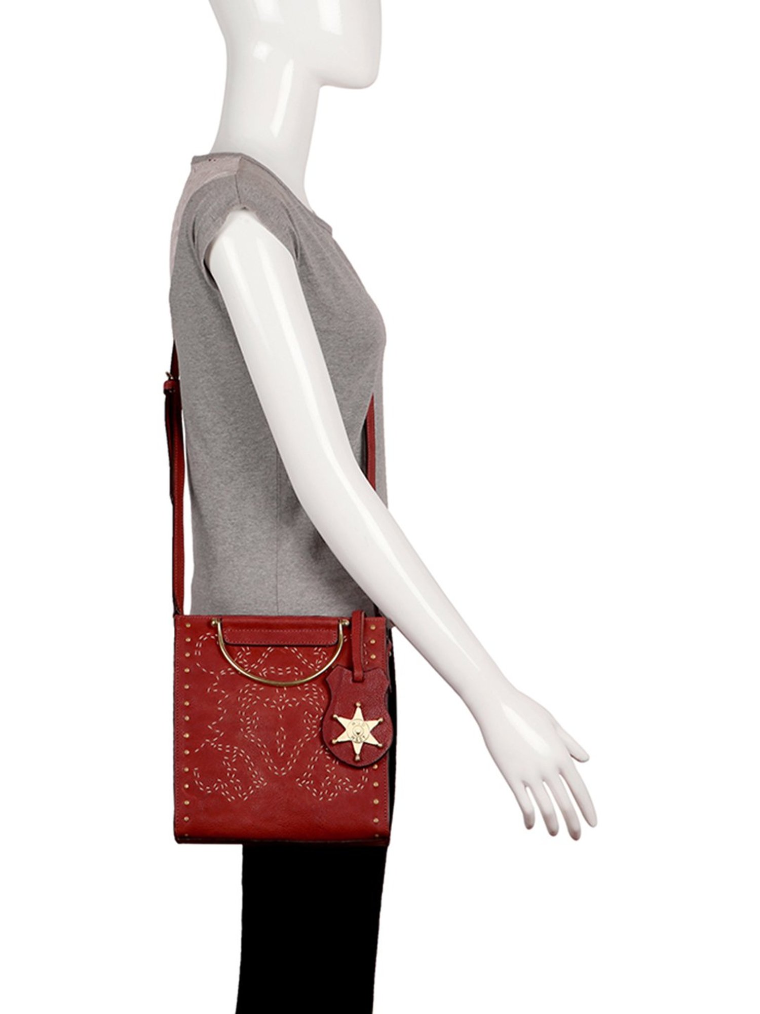 Hidesign Wild West Red Embroidered Medium Handbag