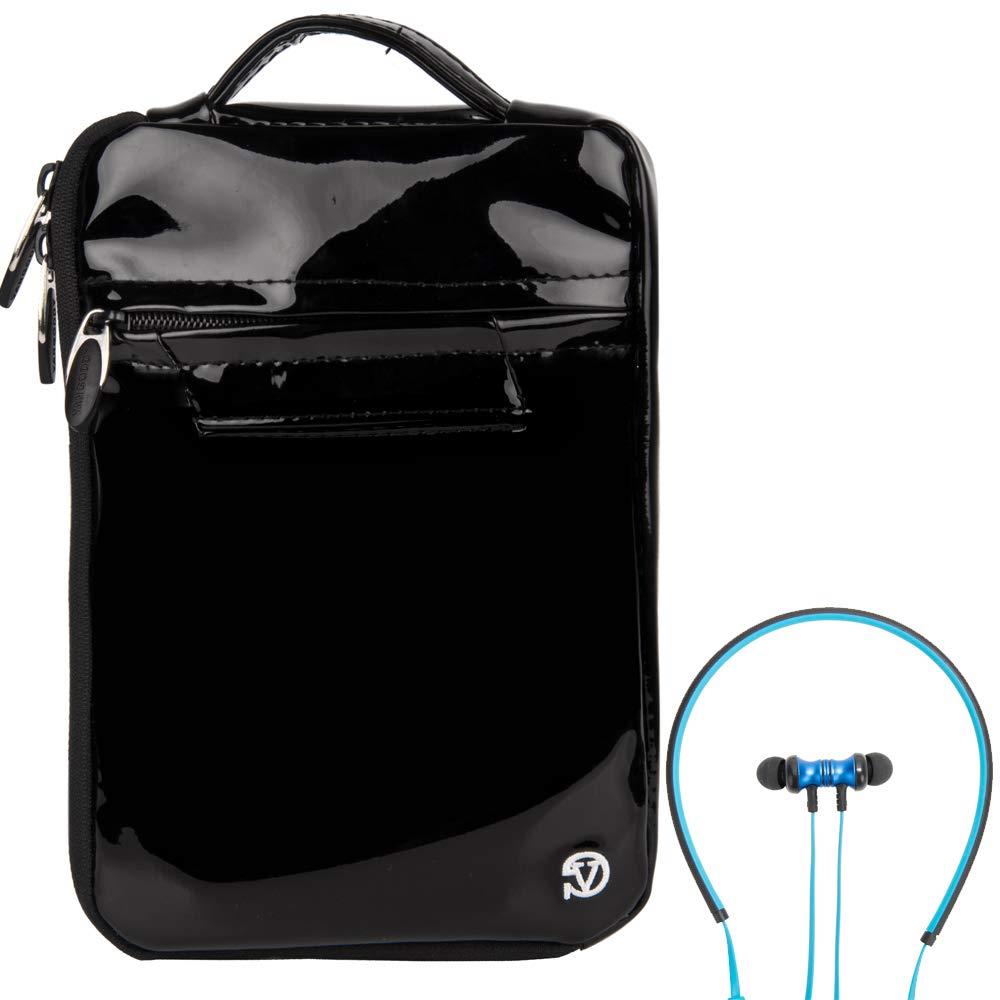 VanGoddy Glossed Black Padded Tablet Sleeve Carrying Case with Wireless Headphones for Kobo Aura Edition 2, H2O Edition 2, H2O. Clara HD