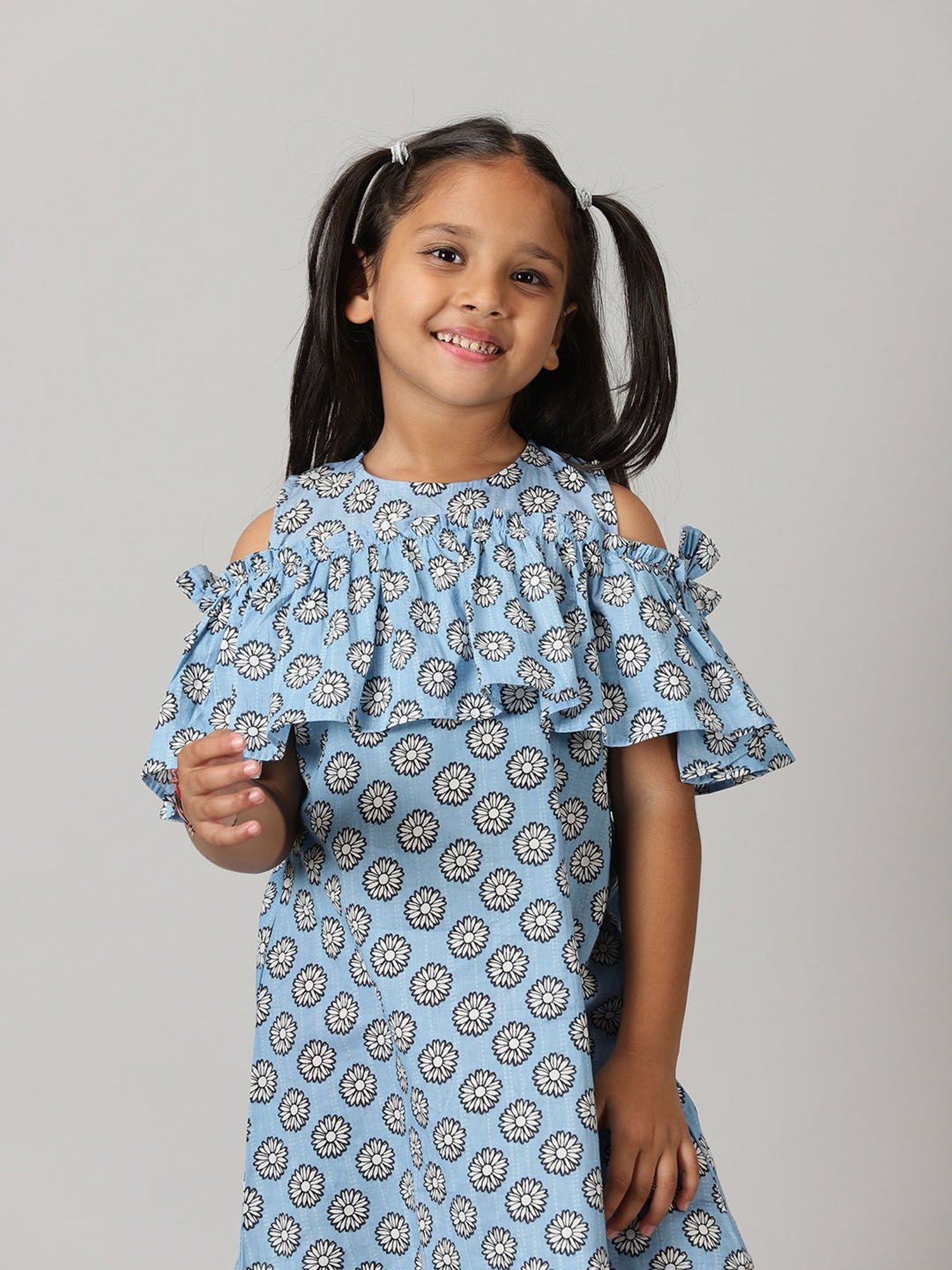 Kiddopanti Kids Light Blue Floral Print Dress