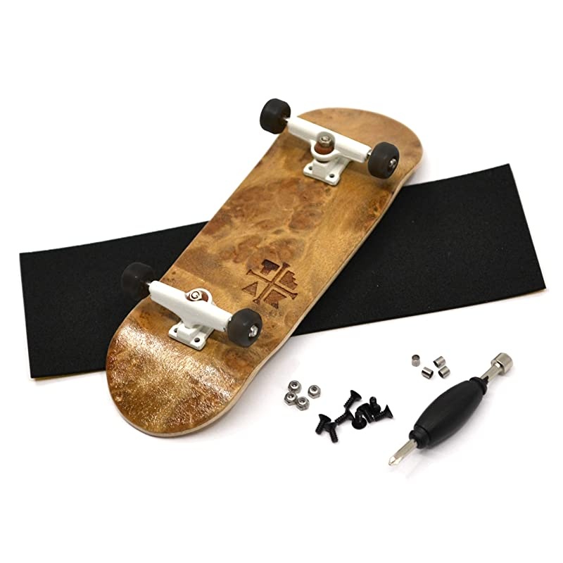 Prolific Complete Fingerboard with Upgraded Components Pro Board Shape and Size Bearing Wheels Trucks and Locknuts 32mm x 97mm Handmade Wooden Board Toasted SMores Burl Edition
