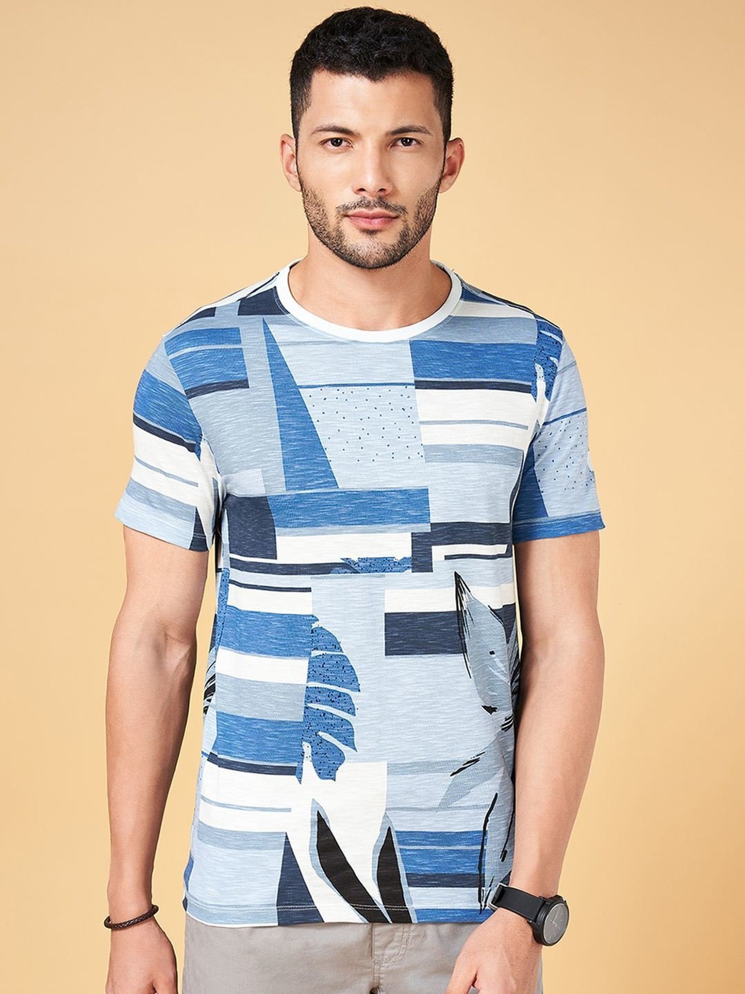 Urban Ranger by Pantaloons Blue Cotton Slim Fit Printed T-Shirt