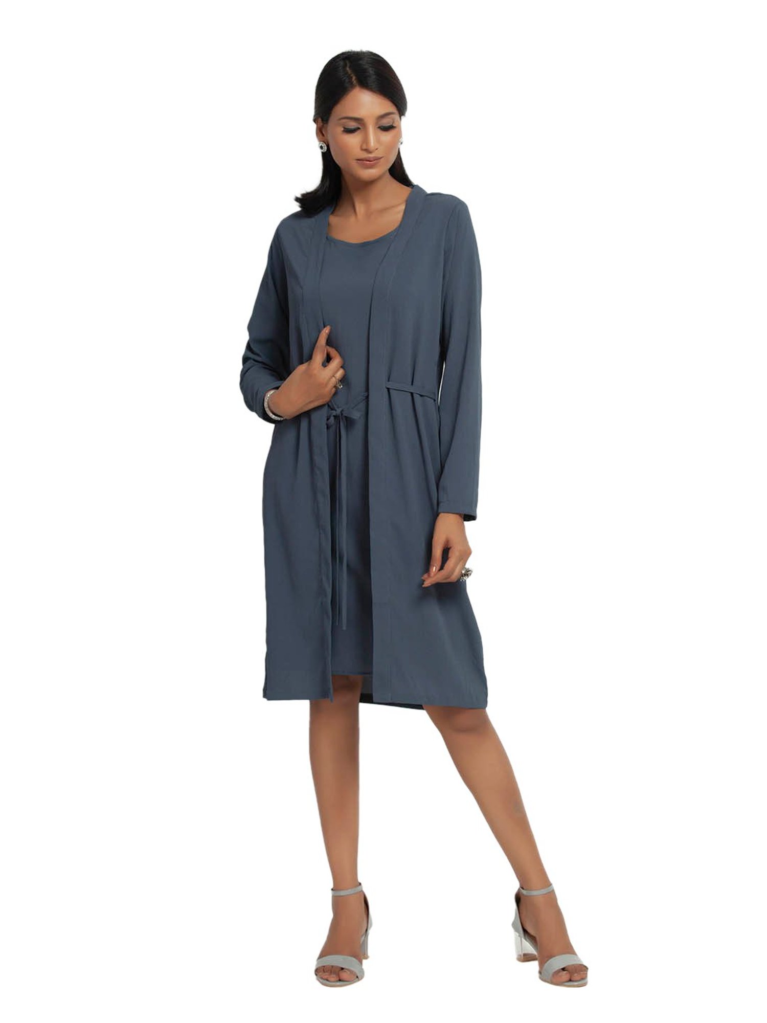 Office & You Blue Full Sleeves Jacket With Tie Knot