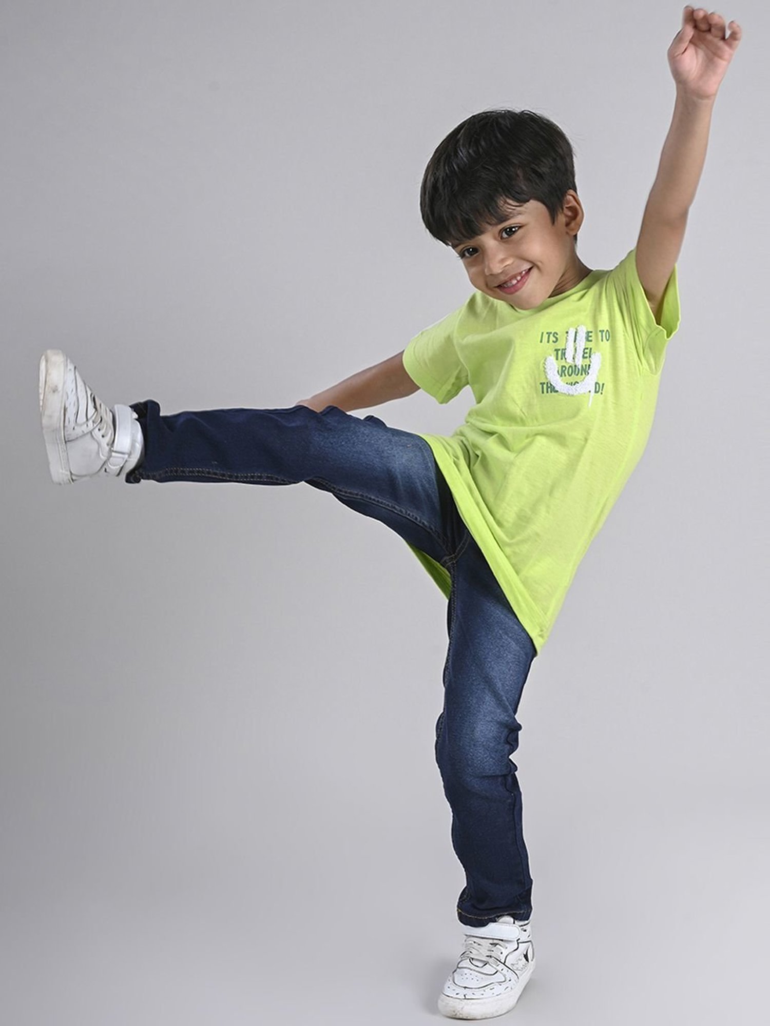 Tales & Stories Kids Neon Green Cotton Embroidered T-Shirt