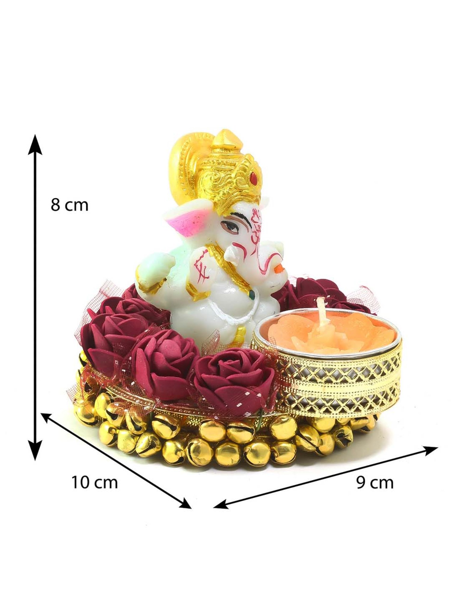eCraftIndia Lord Ganesha Idol on Decorative Plate with Tea Light Holder