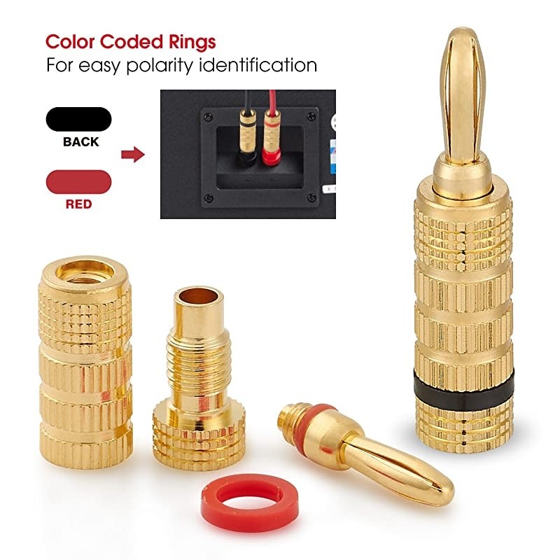 WG3333 24k Gold Plated Speaker Banana PlugsClosed Screw Type 6 Pairs 12 PLUGS