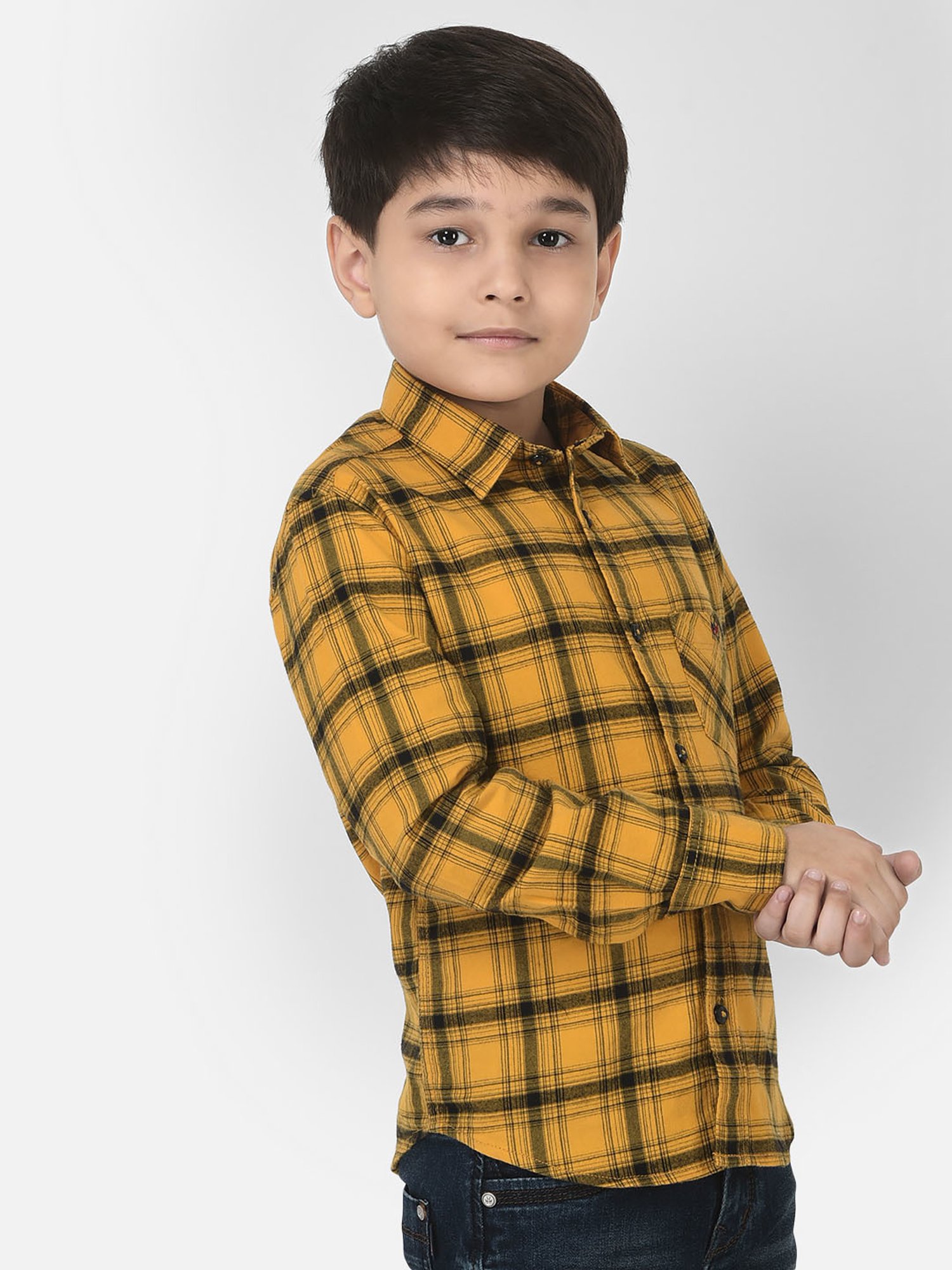 Crimsoune Club Kids Mustard Checks Full Sleeves Shirt