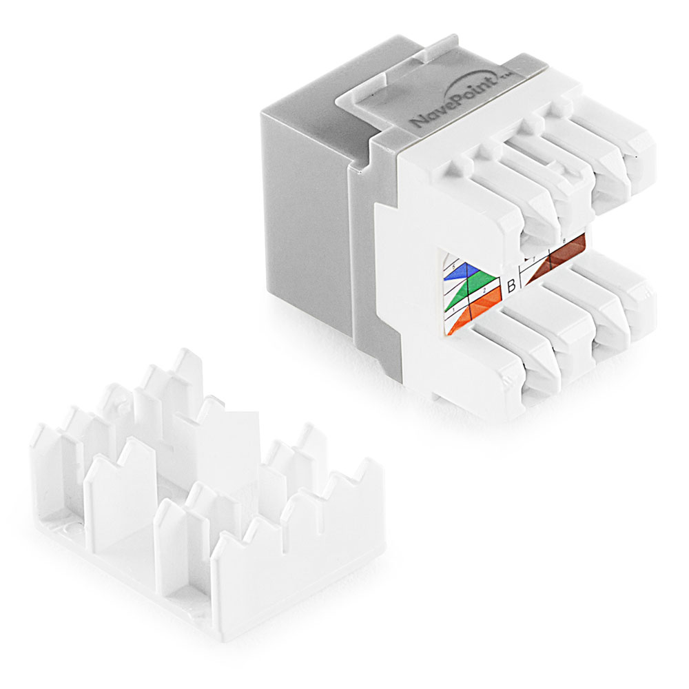 NavePoint 180 Degree Cat5e Keystone Jack, RJ45 Ethernet Connector, Type 110, Gray 25-Pack
