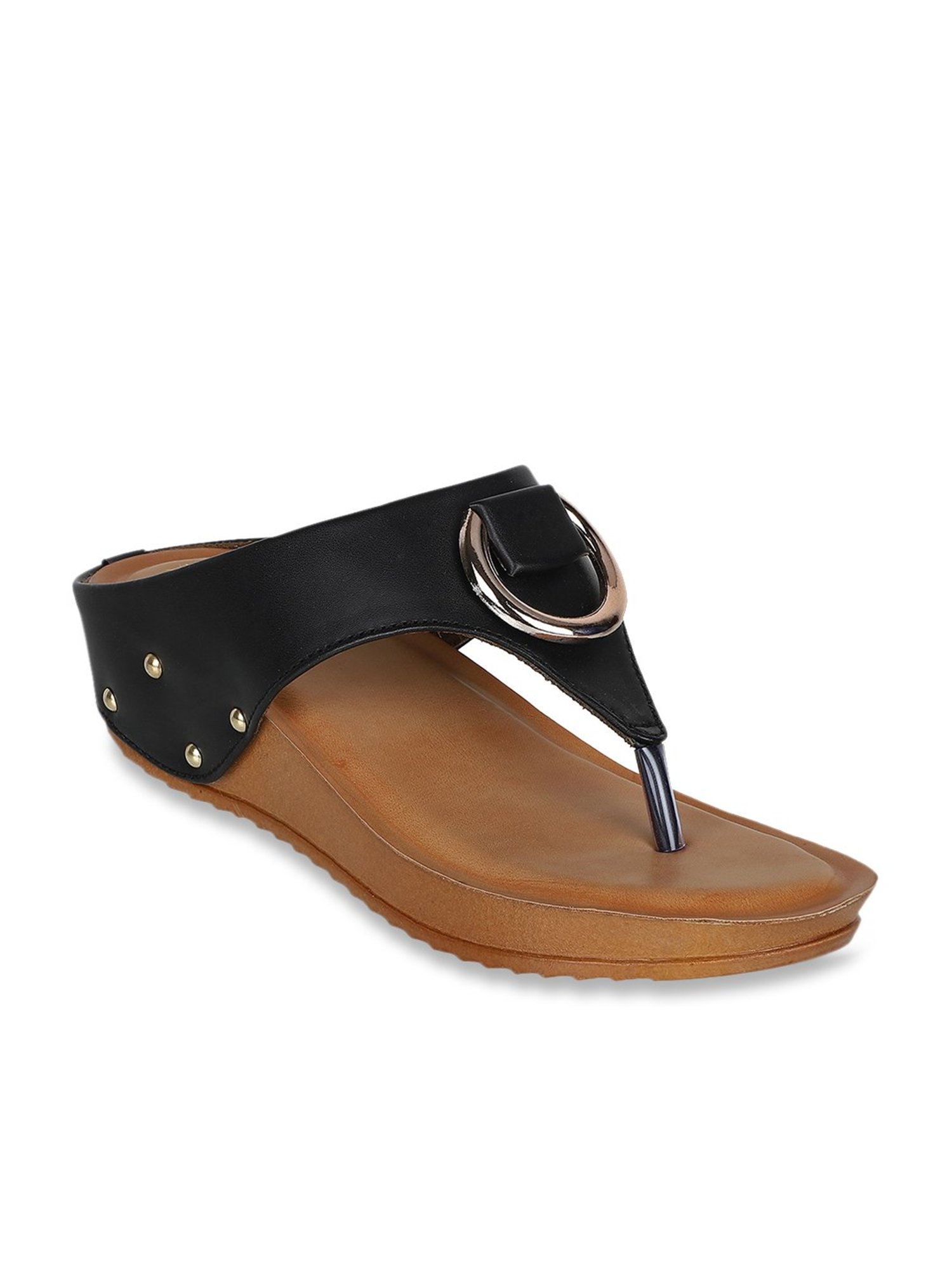 Iconics Women's Black Thong Wedges