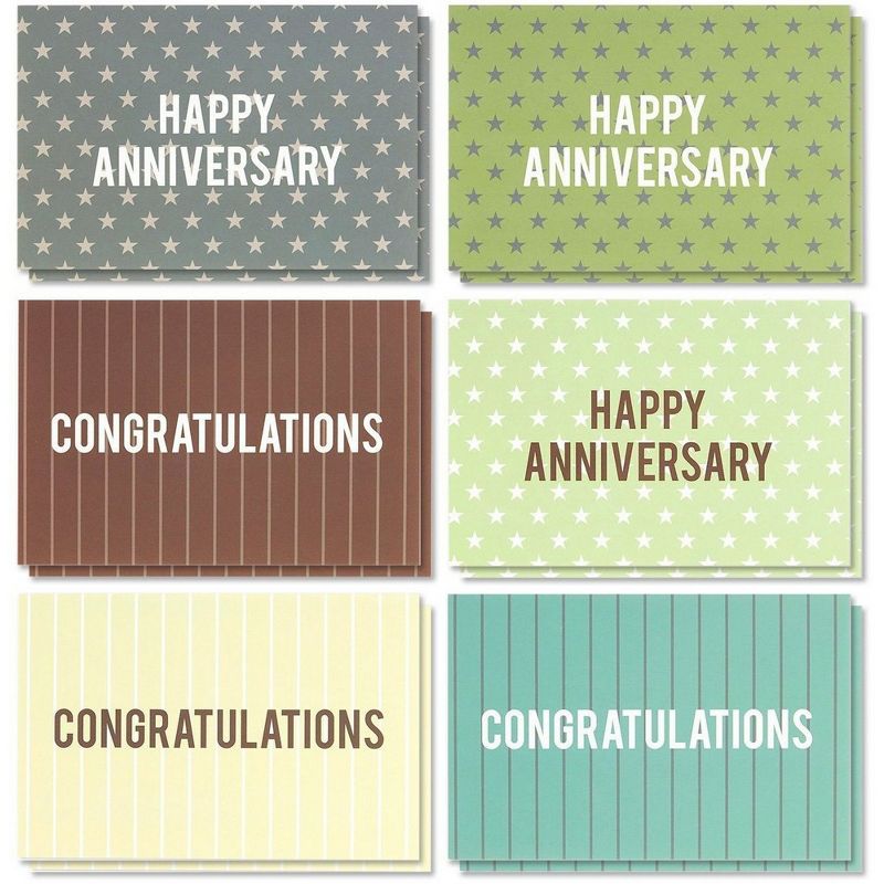 Best Paper Products 36-Pack Happy Anniversary Cards Bulk, Star and Stripe Designs, Envelopes Included (4 x 6 In)