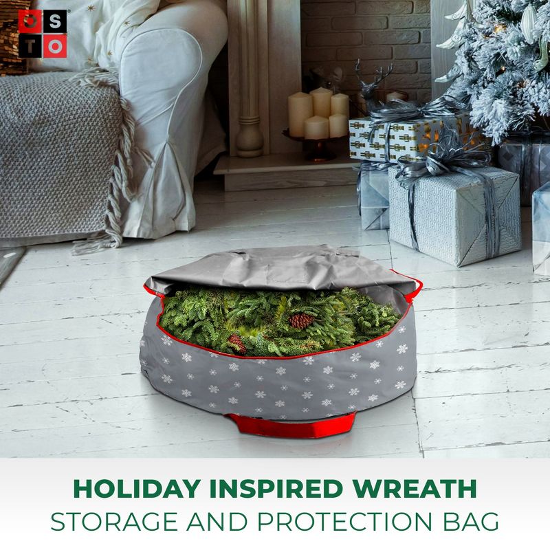 OSTO Superior Christmas Wreath Storage Bag with Holiday Design 30 in. Tear Proof, Waterproof 600D Polyester, Year-round Wreath Storage Protection