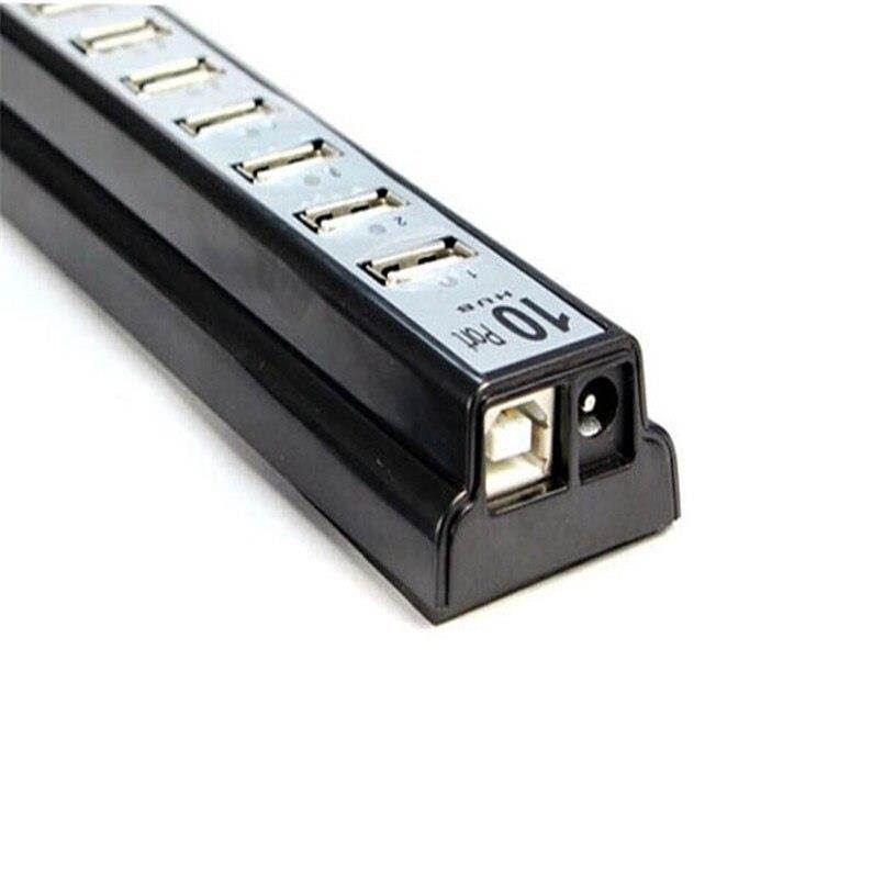 2018 New Arrival USB HUB LED indicator 10 Ports High Speed USB 2.0 Hub and Power Adapter USB for PC Laptop Computer Black