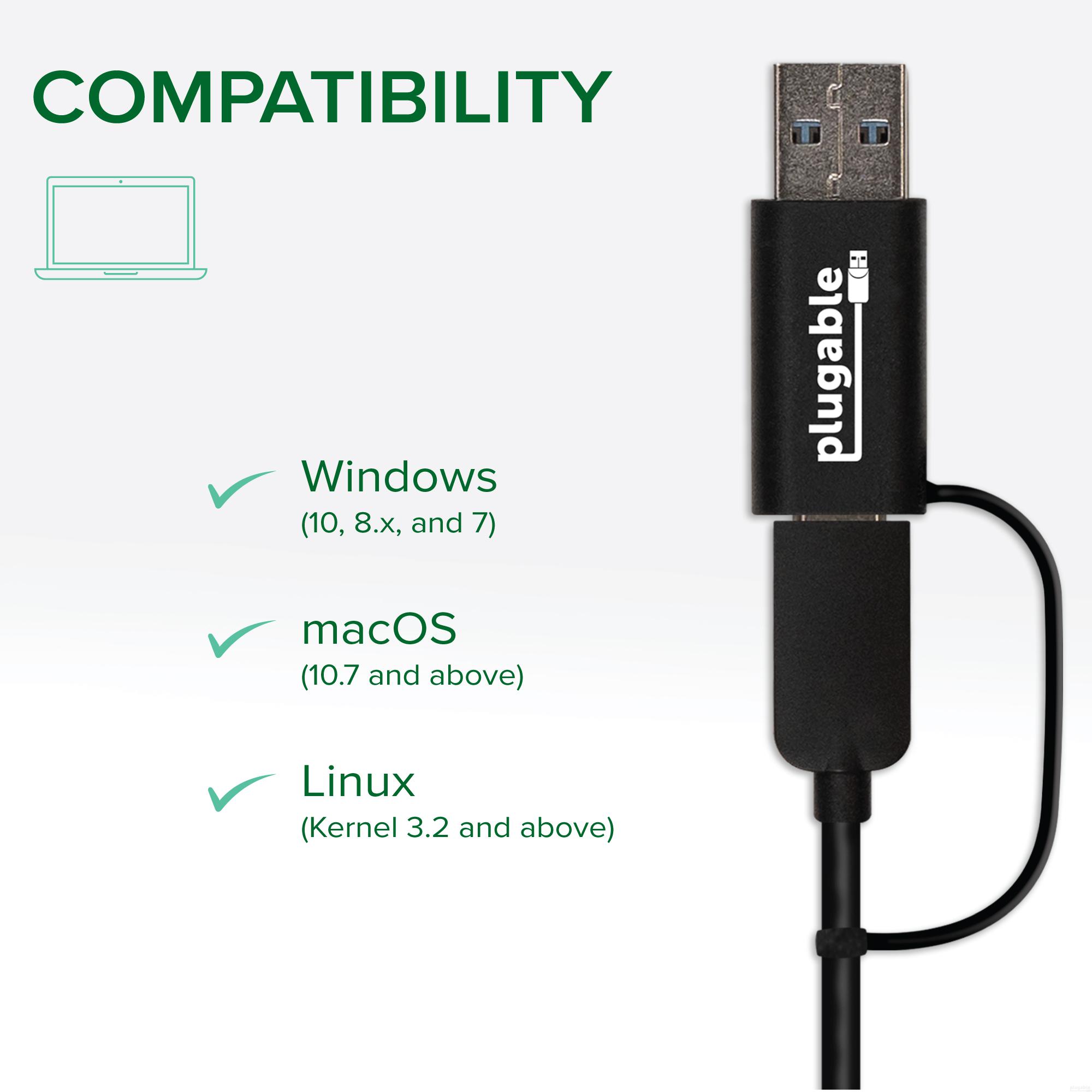 Plugable 2.5G USB C and USB to Ethernet Adapter, 2-in-1 Adapter Compatible with USB C/Thunderbolt 3 or USB 3.0, USB-C to RJ45 2.5 Gigabit LAN Compatible with Mac, Windows, and Linux