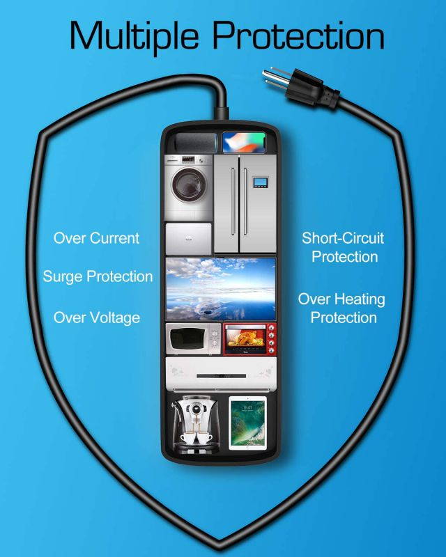 Power Strip,Witeem Surge Protector with 12-Outlet (1875W/15A,4360Joules) and 4 USB Charging Ports (5V/6A,30W),6Ft Extension Cord,Wall Mountable Overload Protection Outlet for Home & Office, Black