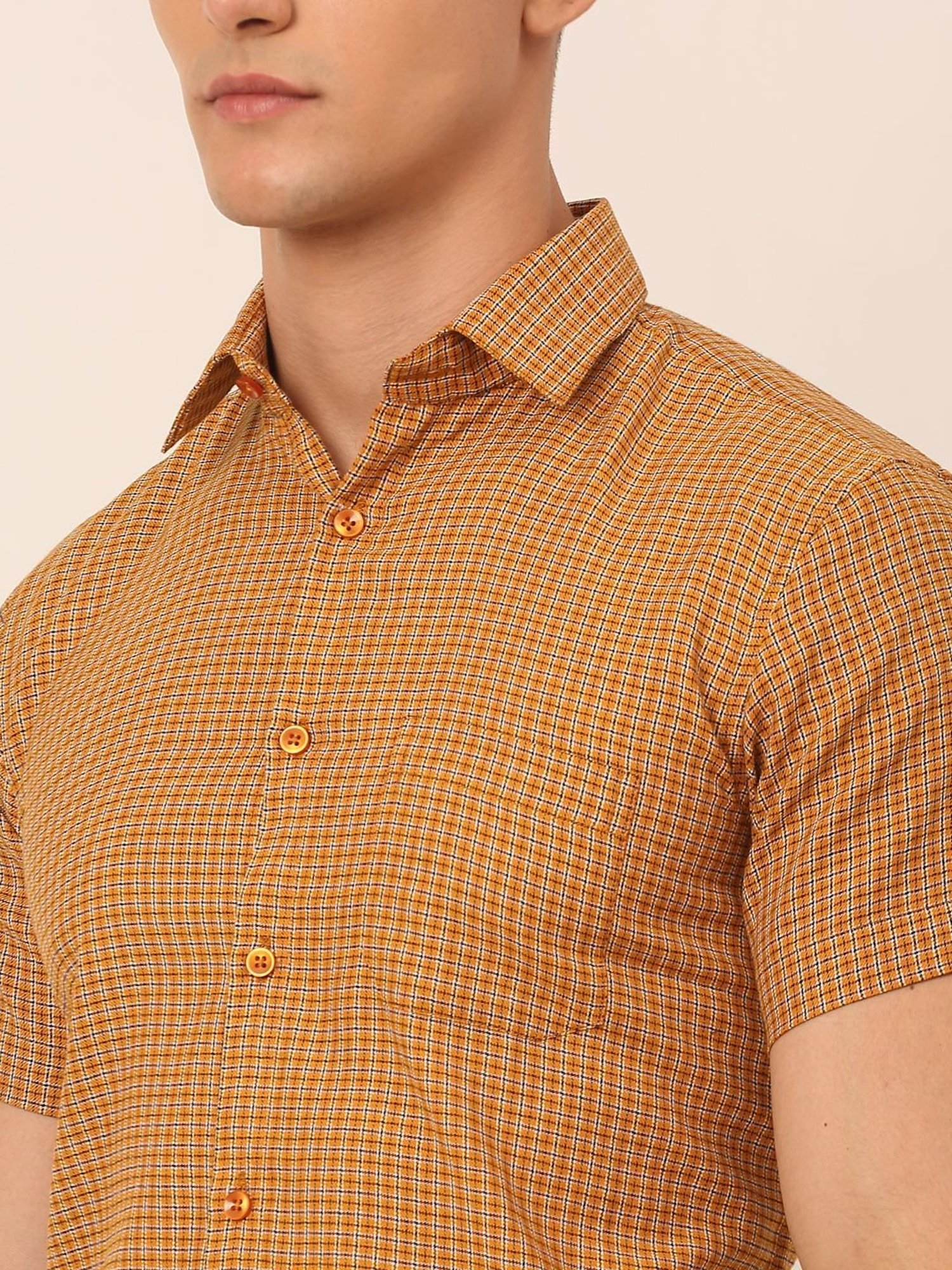 Jainish Mustard Cotton Regular Fit Checks Shirt