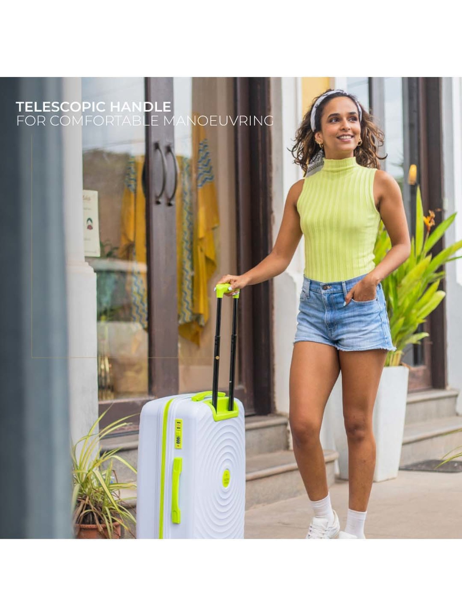 Nasher Miles Goa Hard-sided Polypropylene Set of 2 Lavender Fluorescent Green Trolley Bag(65&75Cm)