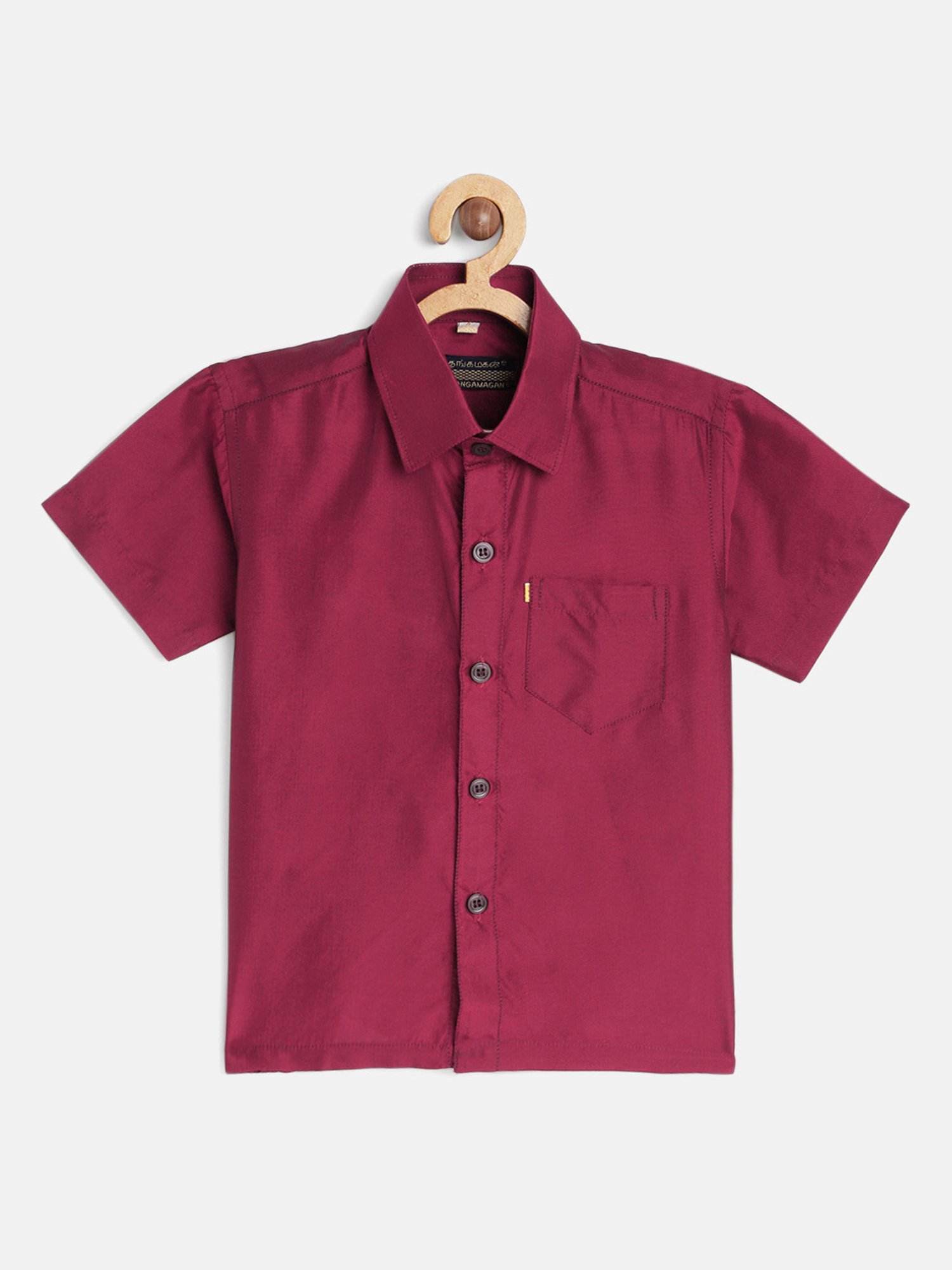 THANGAMAGAN Kids Wine Solid Lining Shirt