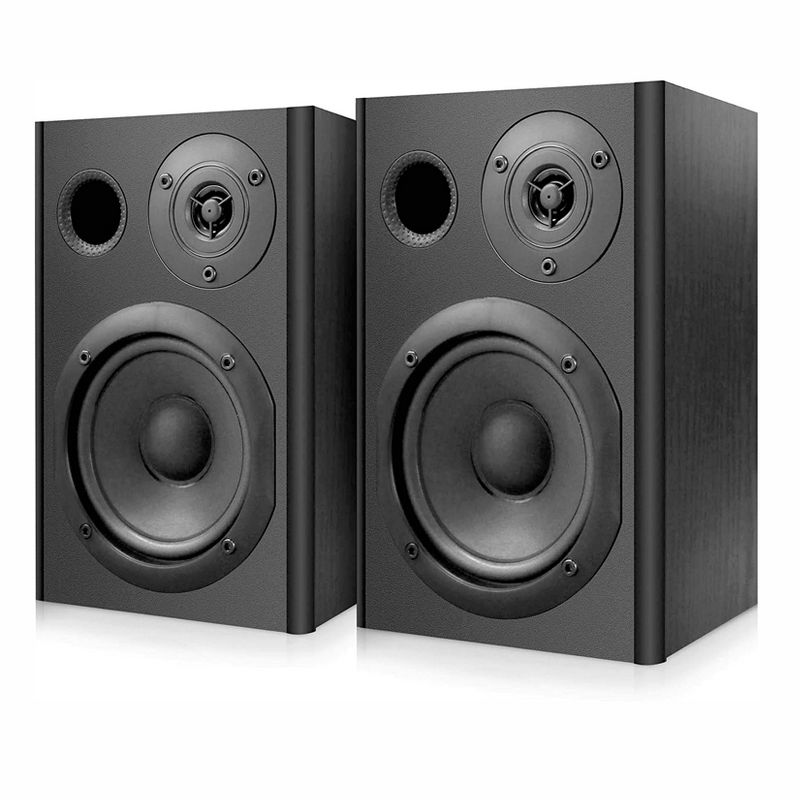 Pyle PBKSP52 Bluetooth 400W Book Shelf Home Stereo Speaker System Pair with 1 In Dome Tweeter Drivers and Engineered Wood Exterior (4 Speakers)