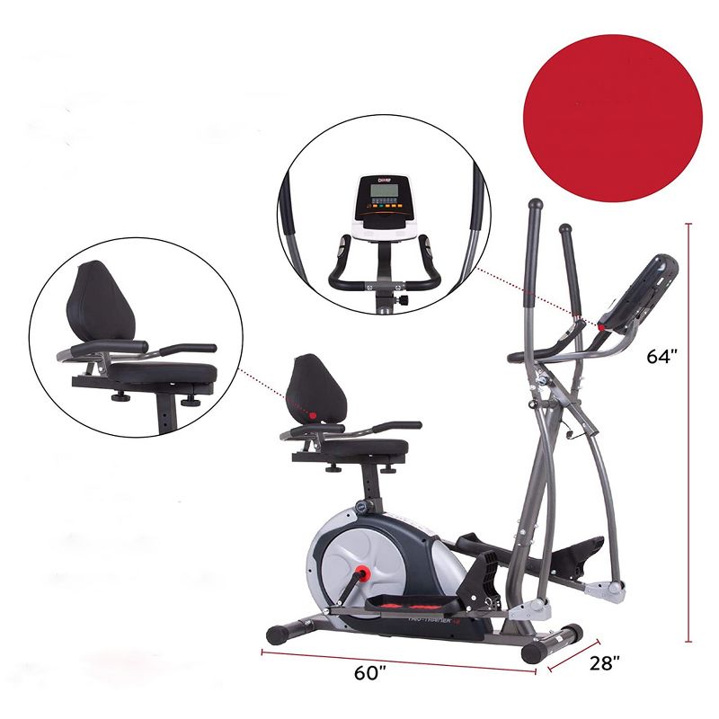 Body Flex Sports Body Champ BRT7989 Stationary Full Body Cardio Elliptical and Bike Trio Trainer Plus 2 Machine with 21 Training Programs
