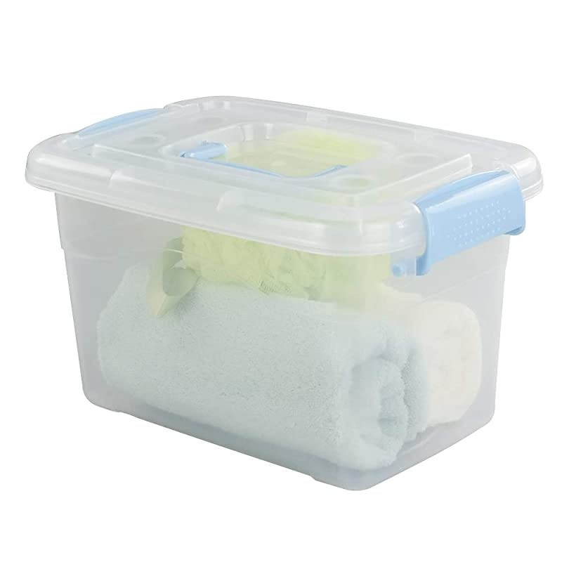 6 Quart Plastic Storage Box with Blue Latching Lid, Clear Bin Organizer, 4 Packs