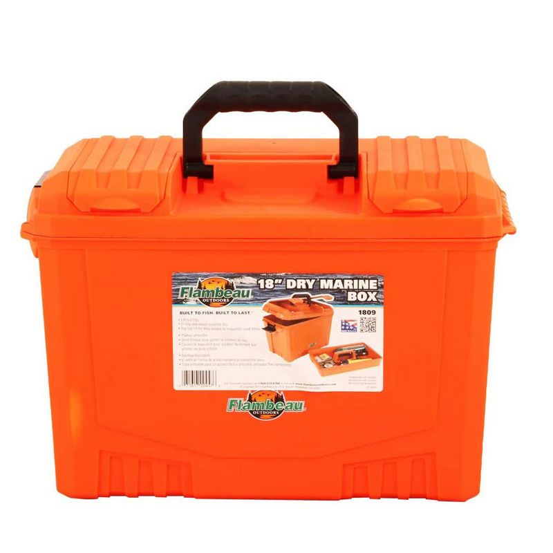 Flambeau Outdoors 1809 18 Inch Water Resistant Marine Dry Outdoor Camping Fishing Tackle Storage Box with Removable Tray, Orange