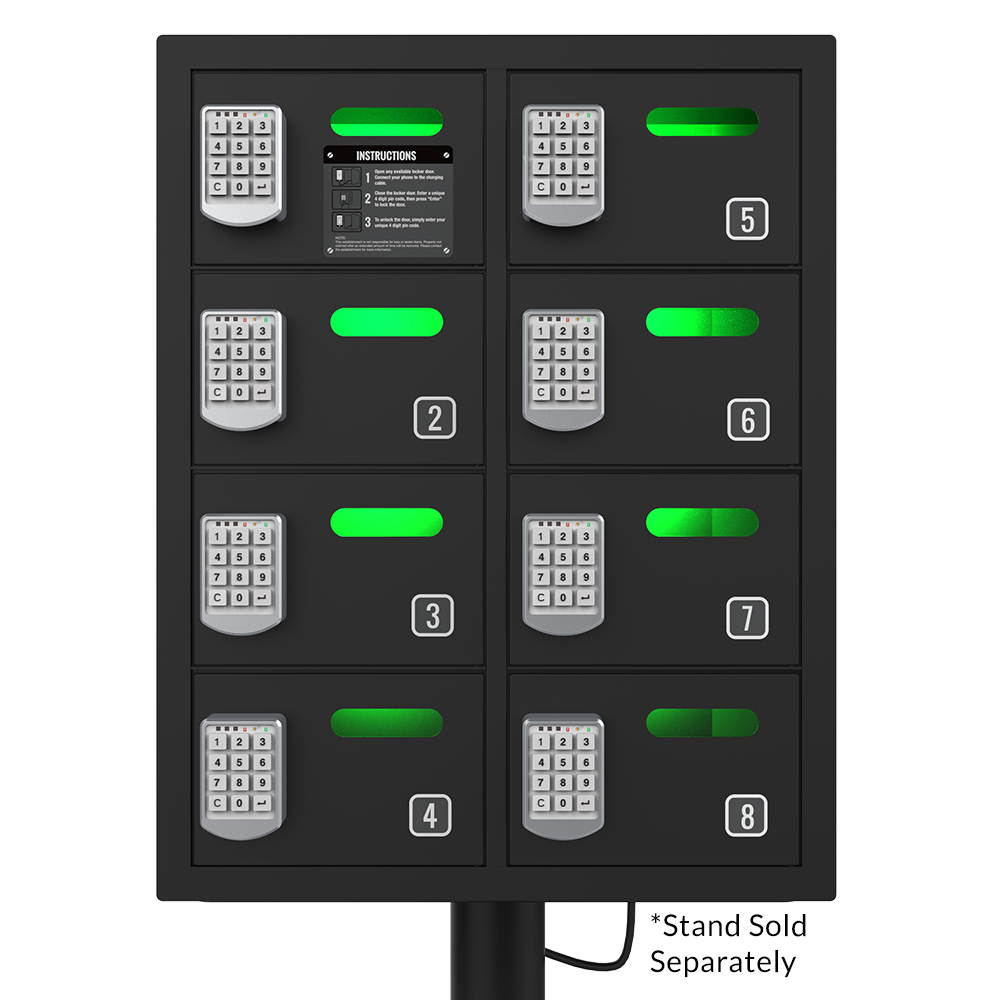 ChargeTech 8 Bay Secure Cell Phone Charging Locker, (16) Braided Cables, Keyless (PL8)