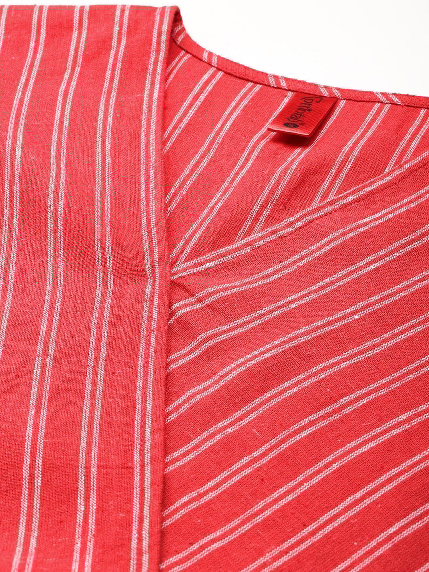 Cottinfab Red & White Cotton Striped Midi Dress