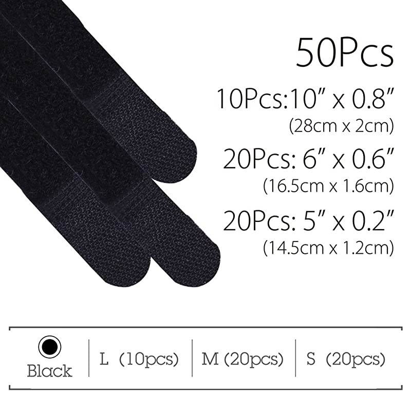 Pack of 50 Reusable Cord Organizer Keeper Holder Fastening Cable Ties Straps for Earbud Headphones Phones Electronics Electrical Computer PC Wire Wrap Management Assorted 3 Size Black