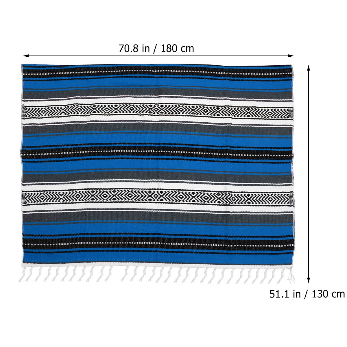 Blended Mexican Blanket Yoga Mat Cape Woven Blanket for Bedroom Sofa Car (Blue, 130x180cm)