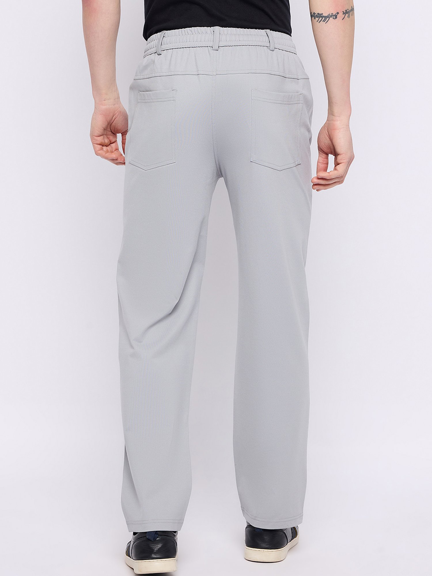 Okane Grey Regular Fit Flat Front Trousers