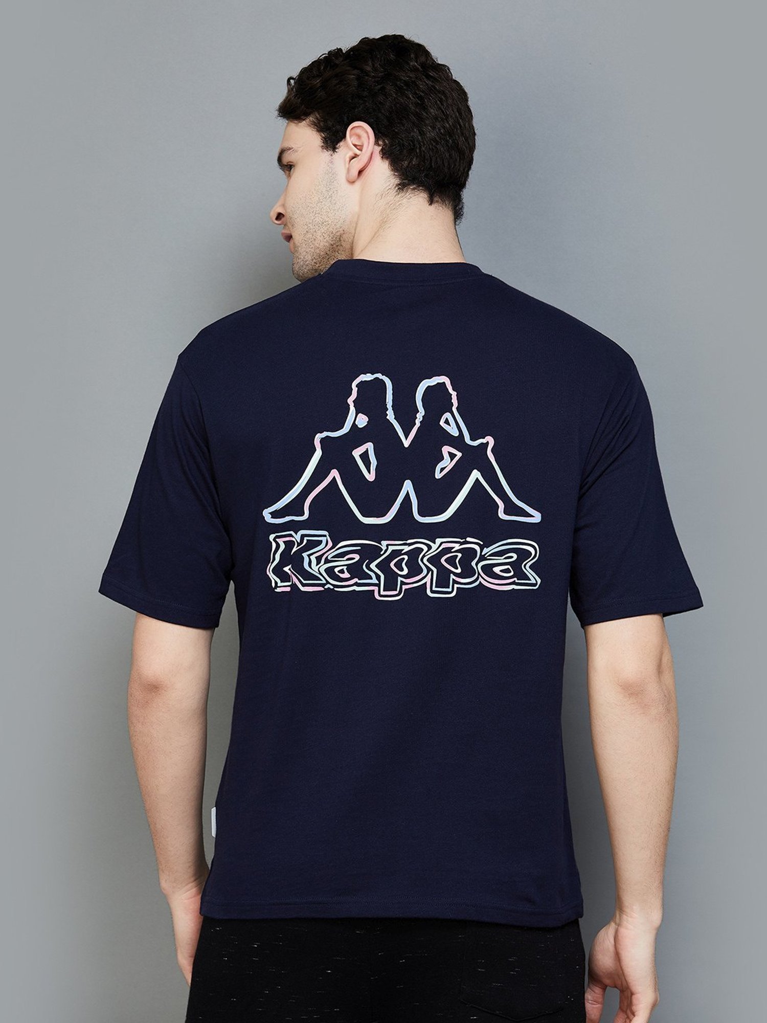 KAPPA Navy Cotton Regular Fit Printed T-Shirt